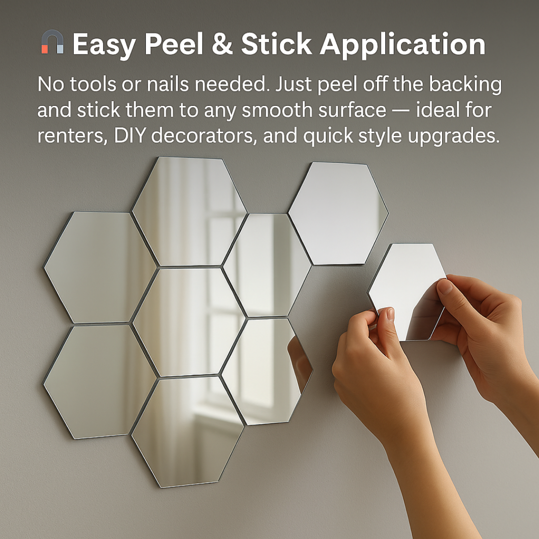Self-Adhesive 3D Hexagon Mirror Stickers